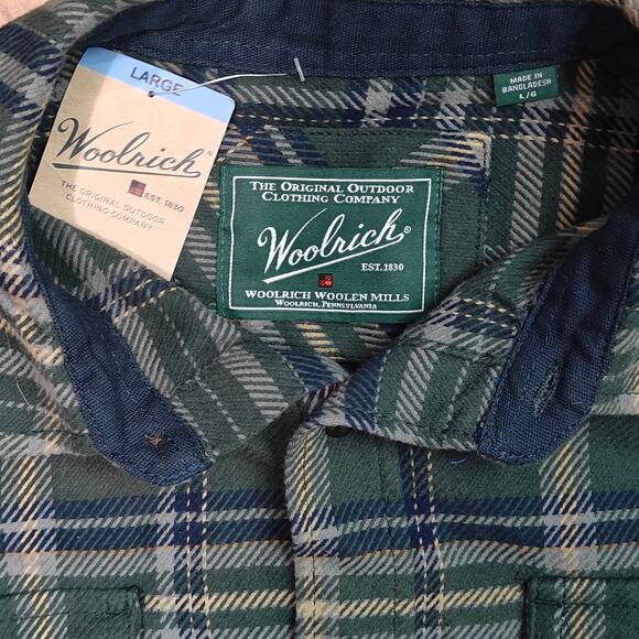 Woolrich Heavyweight Brushed Cotton Brawny Flannel Shirt Dusty Olive Plaid - Picture 2 of 5